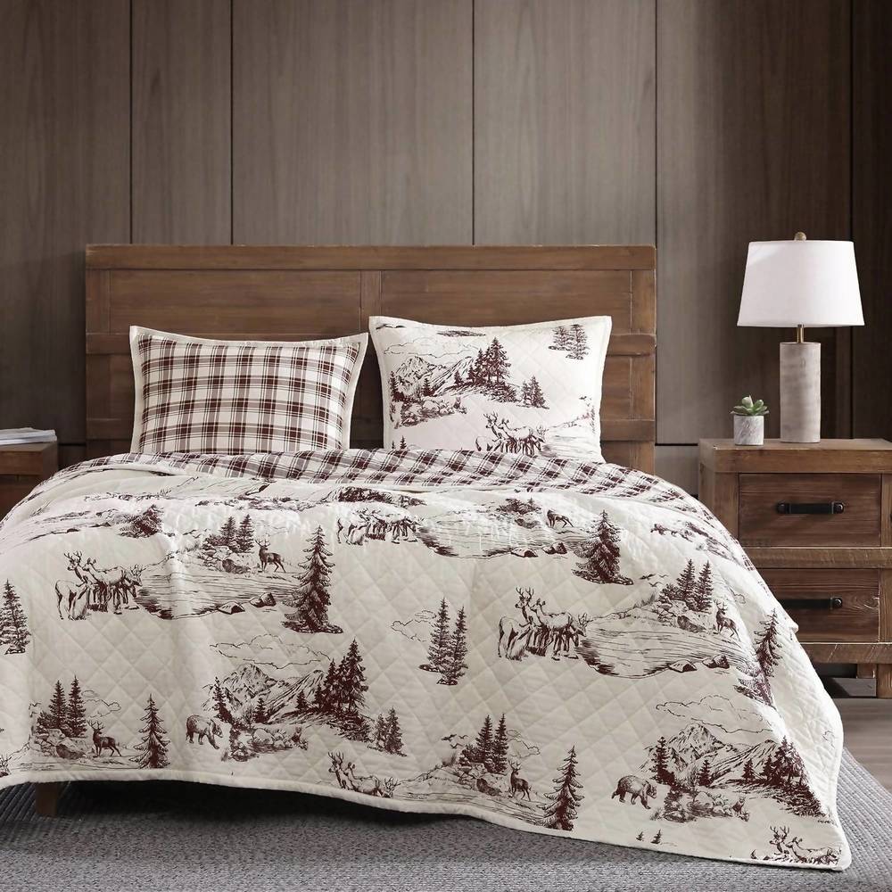 NEW HIEND ACCENTS white pine reversible quilt set in multi